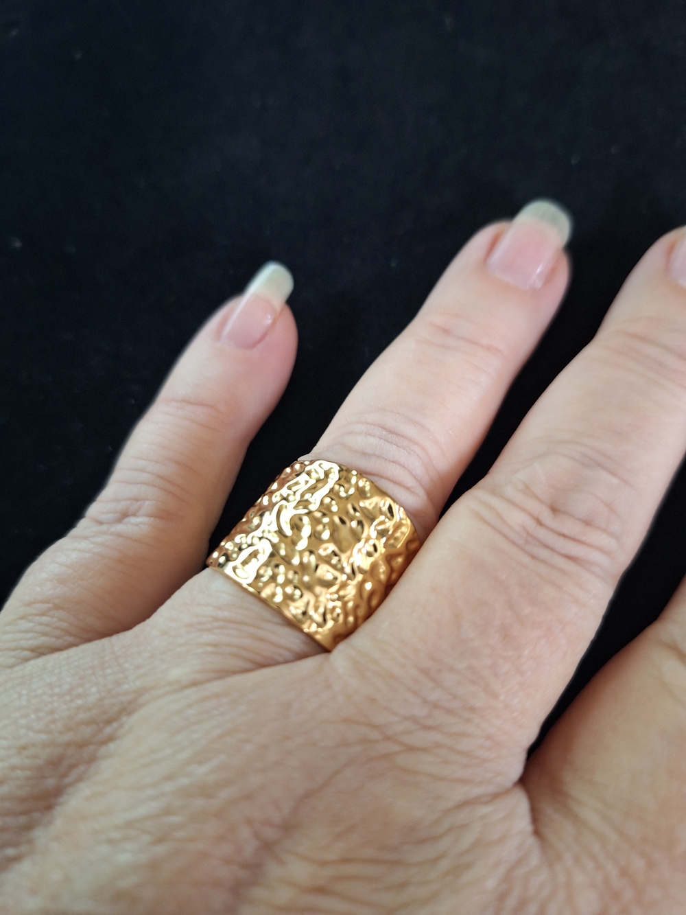 Gold Textured Wide Band Ring - Adjustable